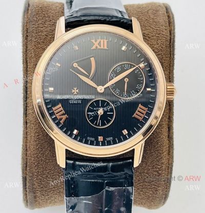 Swiss Grade 1 Clone Vacheron Constantin Patrimony Power reserve TWS Cal.1420 Rose Gold Black Watch